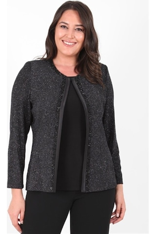 Ladies First Büyük Beden 3115 Siyah Gümüş Ceket+Atlet Abiye Ikili Takım