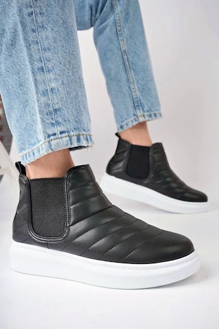 Slw205 Boston Bağcıksız Cilt Erkek Spor Bot Bt Siyah Siyah