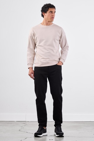 Dufy Bej Bisiklet Yaka Regular Fit Erkek Sweatshirt Bej