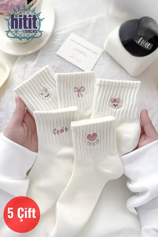 Hitit Socks Kadın 5 Çift Premium Desenli Sevimli Hayvan Ve Fi... Çok Renkli