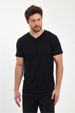 Erkek Compact Penye V Yaka T-shirt Siyah