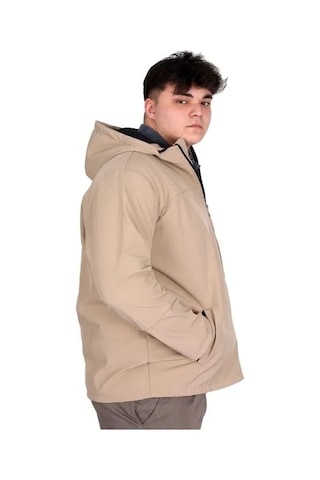 Büyük Beden Erkek Kapüşonlu Mont Waterproof Softshell 21235 Bej Bej