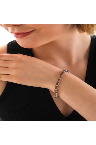 Blackcraft 925 Ayar Gümüş Kare Zultanit Taşlı Kadın Bileklik Modern