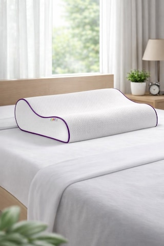 %100 Visco Ortopedik Boyun Yastığı Boyun Destekli, Seyahat Çantalı Beyaz - Indigo