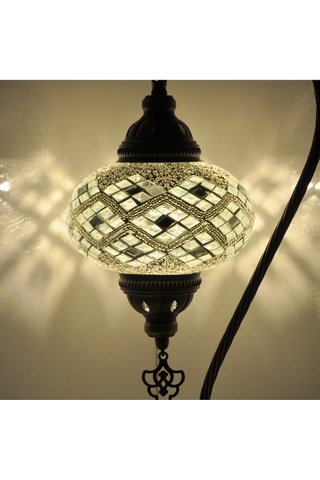 Mozaik Masa Lambası Türk Lambası Dekoratif Masa Aydınlatması Özel Tasarım Otantik Lamba Beyaz