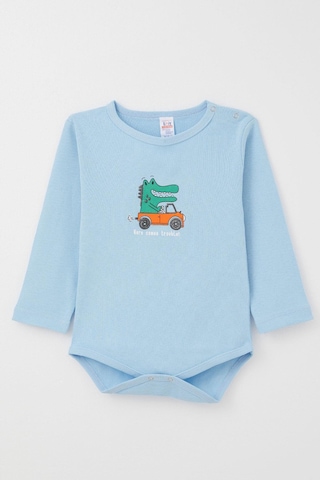 Breeze Erkek Bebek Çıtçıtlı Zıbın Body Şoför Timsahcık Baskılı 9 Ay-3 Yaş, Mavi Mavi