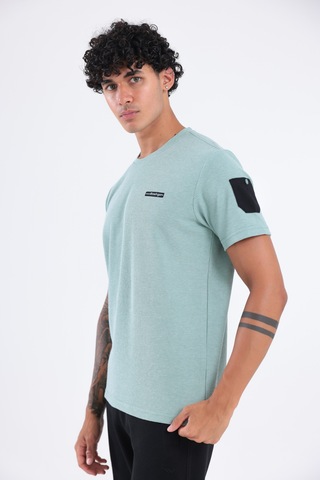 Rowinger Waffle Örgü Dokulu Göğüs Logolu Kolda Mini Cep Detaylı Bisiklet Yaka Erkek Spor T-shirt Çağla