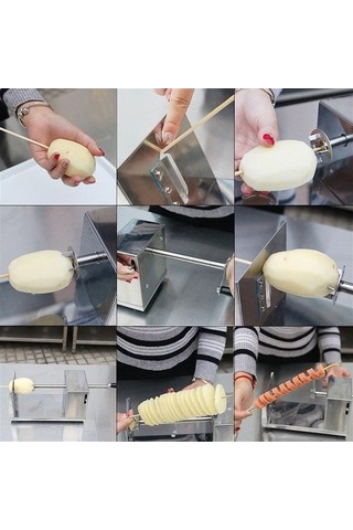 Besthome1 Inox Patates Dilimleyici - Kaymaz Altlı, Kolay Kullanım, Zaman Tasarrufu, Spiral Kesim Gümüş