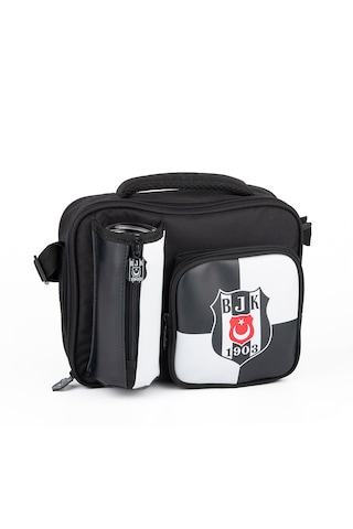 Beşiktaş Bjk 1903 Logo Desenli Suni Deri Beslenme Çantası Siyah