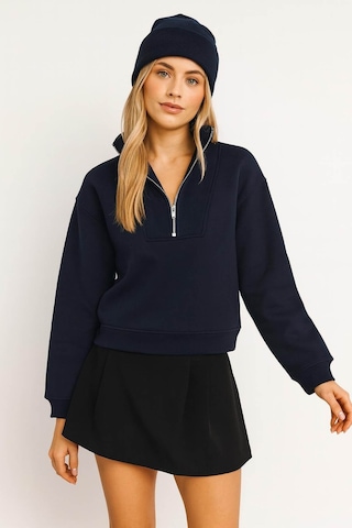 Fashion Friends Fermuarlı Kamyoner Yaka Lacivert Kadın Sweatshirt 25k0166k1 Lacivert