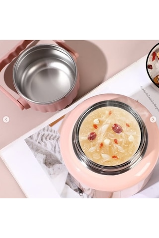 Çelik Mama Termosu Sıcak Veya Soğuk Yiyecekler İçin Öğle Yemeği Termosu 900 Ml - Pembe Pembe