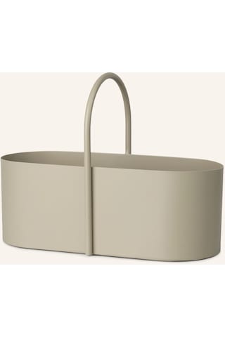 Ferm Mat Boyalı Toz Kaplamalı Oval Metal Sepet Dekoratif Kutu Bej