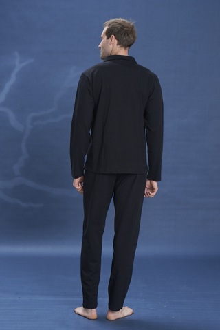 Erkek Penye Uzun Kol Pijama Takımı 2142 Siyah01 Siyah