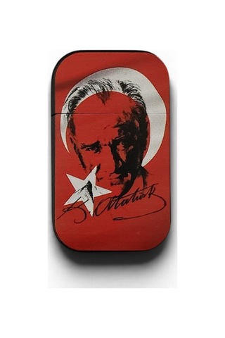 Mustafa Kemal Atatürk Portreli Ay Yıldız Motifli Kırmızı Metal Çakmak - Hediyelik Özel Seri Çok Renk