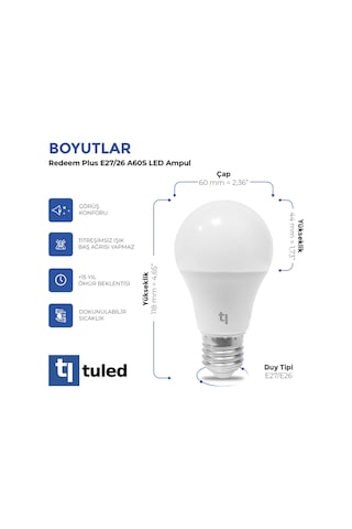 Redeem Plus A60s E27 Led Ampul, Titreşimsiz, Göz Konforu, 695 Lümen, Doğal Beyaz, 4000 Kelvin