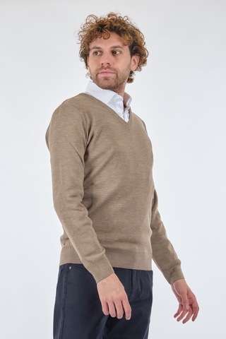 De Blasıo V Yaka Uzun Kollu Bej-Melanj Erkek Kazak 222340020 Bej Melanj