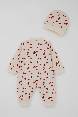 Breeze Kız Bebek Tulum Sevgi Temalı Kalp Desenli 0-6 Ay, Krem Krem