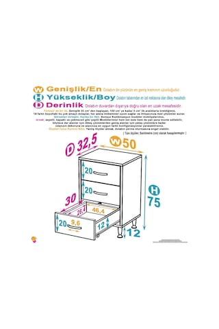 Eliusta Seçer 3 Çekmeceli 50 Cm Banyo Ve Mutfak Dolabı Beyaz 50x75x32,5 Cm Çok Amaçlı Organizer Dolap Beyaz