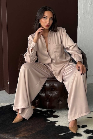 Verymoda Yüksek Bel Bol Paça Saten Pantolon Şık Ve Rahat Tasarım F2052 Taş