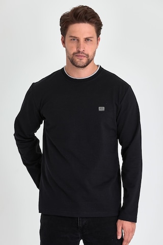 Comeor Çift Bisiklet Yaka Baskı Detaylı Standart Fit Erkek Sweatshirt Siyah 001