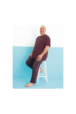 Aydoğan Erkek Dinç Büyük Beden Koton Kısa Kol Vişne Pijama Takım 0007 Bordo