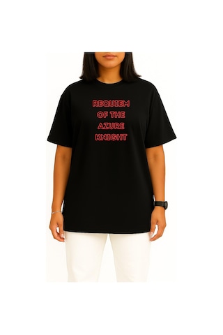 Bahriyeli Collection Oversize Requiem Of The Azure Knight Anime Göğüs Baskılı Unisex T-shirt Siyah