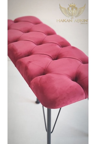 By Hakan Aşkın Metal Ayaklı Babyface Puf & Bench Bordo Baby Face Kumaş Bordo