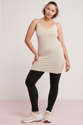 ETHIQUET SABINA Kadın Pamuklu Uzun Boy Vücuda Tamamen Oturan Askılı Kolsuz Bej Büyük Beden Body