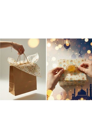 Ramazan Kandil Temalı Pelur Kağıdı, İftar Hediye Paketleme Kağıdı, 18 G/m - 30x45 Cm, 12 Adet, Krem