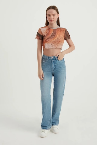 Hiccup Soyut Tül Crop Top Turuncu