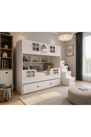 Vitray Yavrulu Mdf Fonksiyonel Merdivenli Ranza Byz 2 90 x 190 CM