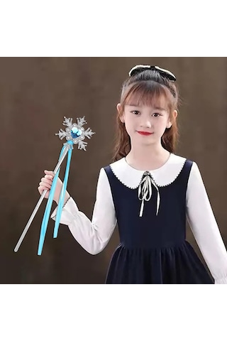 Kar Taneli Mavi Kalp Taşlı Saten Kurdeleli Karlar Ülkesi Elsa Asası Sopası 34 Cm Çok Renkli