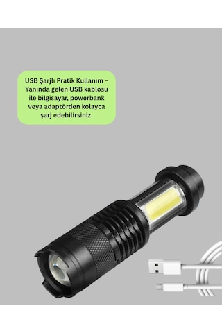 Şarjlı Mini Led El Feneri 2000 Lümen Su Geçirmez Çok Renkli