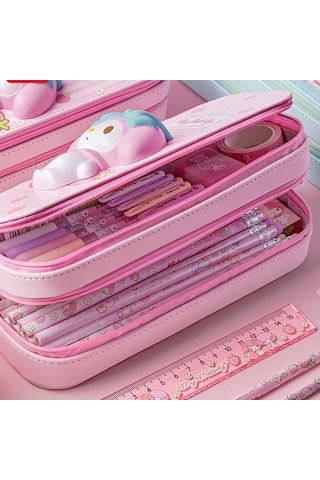 Mufunye Üçgen Köpekli Çift Katlı Stres Azaltıcı Kalem Kutusu - Basınç Yönetimi İçin Ahşap Desenli文具盒 MAvi