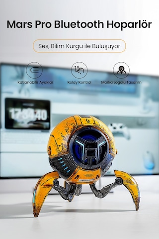 Gravastar Mars Pro 20w Bluetooth Hoparlör, Taşınabilir Stereo Ses Bombası, Rgb Işıklı, 2 Adet, Sarı