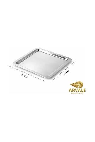 6 Adet Lüx Kare Paslanmaz Çelik Sunum Tepsini 21x21cm Kahve Servis Sunum Tepsisi & Amp Tabağı Gümüş Diğer
