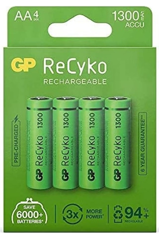 Gp Batteries Recyko+ 1300 Aa Kalem Ni-mh Şarjlı Pil, 1.2 Volt, 4'lü Kartela
