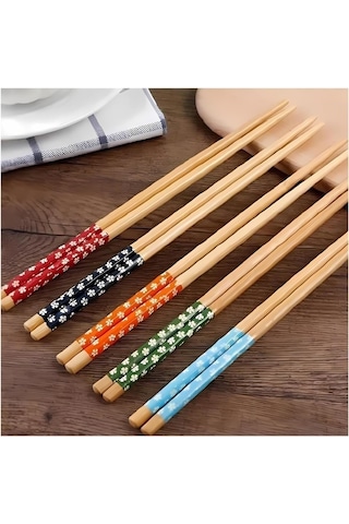 10 Adet Bambu Desenli Yıkanabilir Çin Çubuk - Sushi, Ramen Ve Noodle Yemek Çubukları Seti Genel
