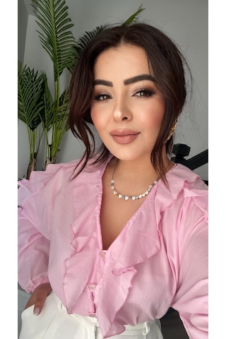 Orijinal Marka Pembe Fırfırlı Gömlek Pembe
