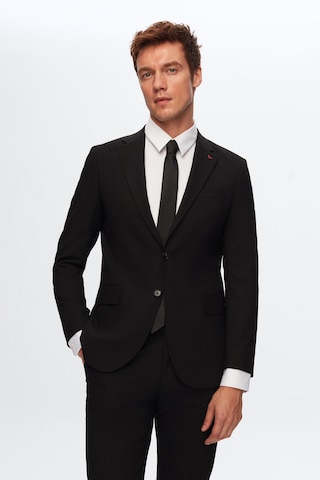 D'S Damat Slim Fit Düz Likralı Esnek Mono Yaka Çift Yırtmaçlı Astarlı Takim Elbise Siyah