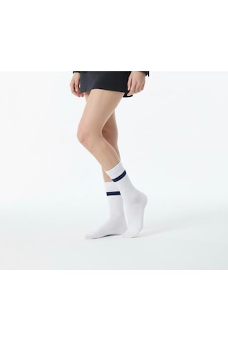 Plus Scorpion Unisex Beyaz Tenis Çorabı Çizgili, Pamuklu Uzun Spor Çorabı