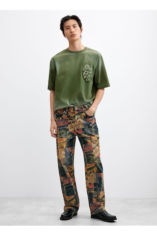 Desigual 26wmtkx0 Ts Mıckey Patch Green Haki Erkek Bisiklet Yaka Desenli Regular Fit Jarse T-shirt
