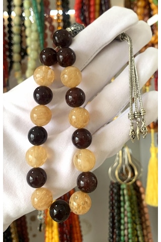 Kehribarkolik Bilek Boy Alacalı Akik Taşlı Tesbih