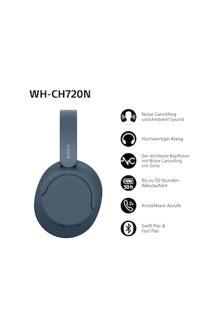 Sony Wh-ch720n Gürültü Engelleme Özellikli Kablosuz Bluetooth Kulaklık - 35 Saate Kadar Pil Ömrü Ve Hızlı Şarj İşlevi - Mavi