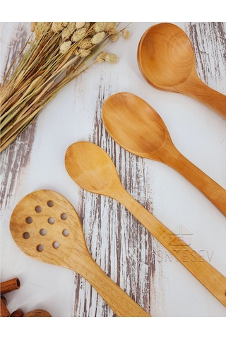 Ahşap Tahta Mutfak Kaşık Seti 4 Parça Kayın, Şimşir Ağacı 4-4
