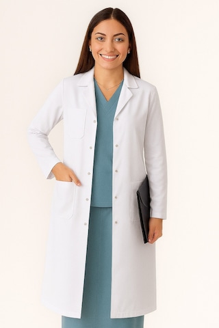 Kadın Klasik Yaka Alpaka Kumaş Slim Fit Önlük, Doktor, Öğretmen, Hemşire, Stajyer, Çalışma Önlüğü Beyaz