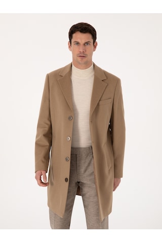 Cacharel Camel Slim Fit %100 Kaşmir Palto Kahverengi