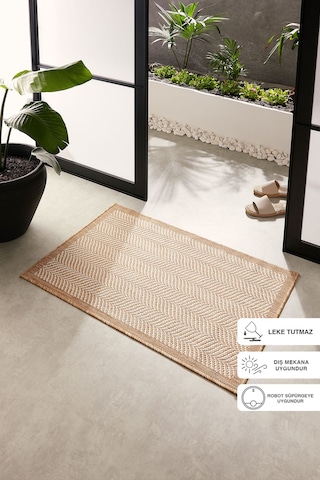Ocean Home Textile Leke Tutmaz İç Dış Mekan Bej Renk Balıksırtı Paspas 60 X 90 Cm