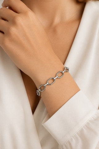 Balenbi Jewelry Kadın Taşlı Sekizgen Halka Detaylı Gümüş Renk Kararmaz Çelik Bileklik 1101