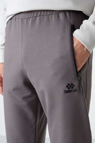 Tommy Life Koyu Gri Fermuar Cepli Standart Kalıp Jogger Erkek Eşofman Alt - 84587 Koyu Gri